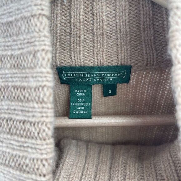 Lauren Ralph Lauren Women's Lambswool Sweater Mock Front Zip Tan Size Small - Picture 4 of 10